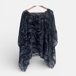 Cha Cha Vente 2X Burnout Velvet Poncho Top Sheer Overlay Boho Draped Sleeve